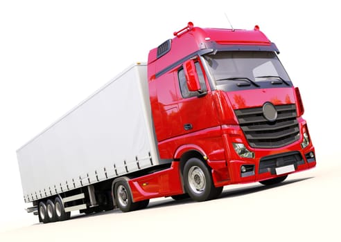 A modern semi-trailer truck on light background