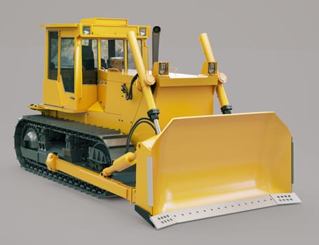 Heavy crawler bulldozer on a gray background