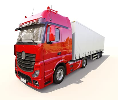 A modern semi-trailer truck on light background