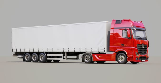 A modern semi-trailer truck on gray background