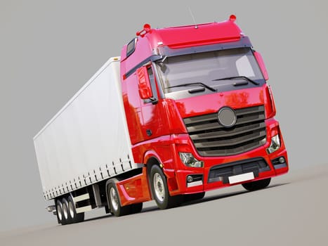 A modern semi-trailer truck on gray background