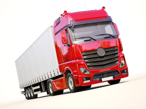 A modern semi-trailer truck on light background