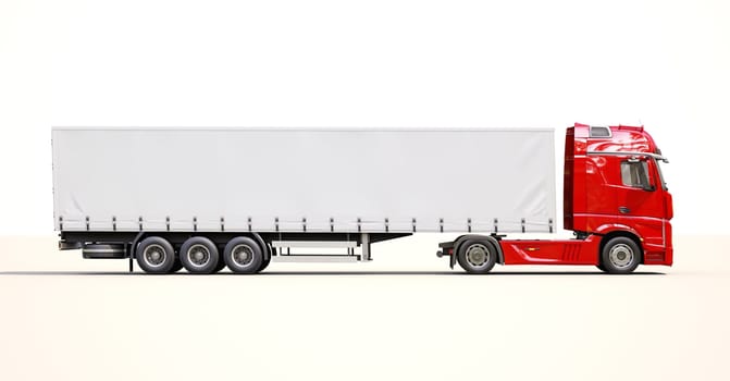 A modern semi-trailer truck on light background