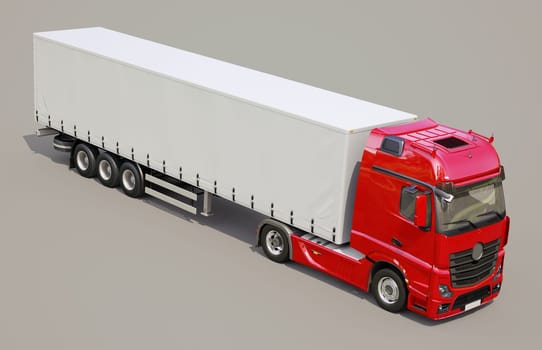 A modern semi-trailer truck on gray background