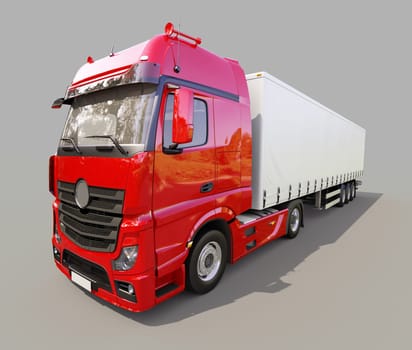 A modern semi-trailer truck on gray background