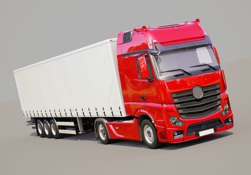 A modern semi-trailer truck on gray background