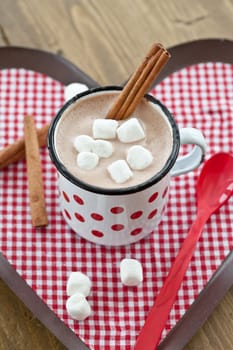 Hot chocolate with marshmallows in vintage cup