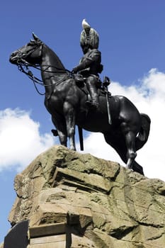 The monument to commemorate the Royal Scots Greys who fought in the second Boer War in South Africa in 1899. The statue is in Princes Street Gardens, Edinburgh. The sculptor was Birnie Rhind, and it was unveiled on 16th November 1906.