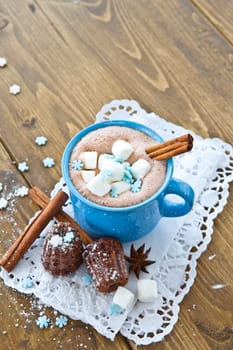 Hot chocolate with marshmallows and sugar stars