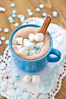 Hot chocolate with marshmallows and sugar stars