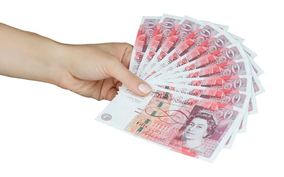 UK sterling money pounds in the hand