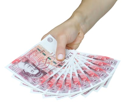 UK sterling money pounds in the hand