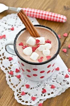 Hot chocolate with marshmallows in vintage cup