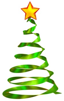 christmas tree with red star, made from glass as decorative holiday greeting card