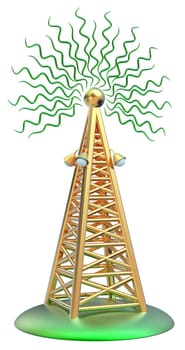 Powerful digital transmitter for TV, mobile and multimedia broadcast sends information signals from high tower