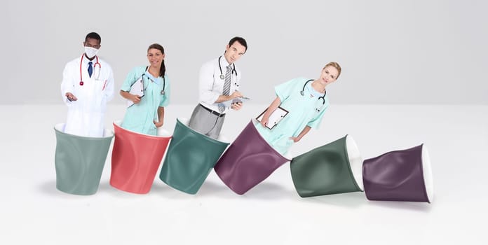 doctors and nurses in cups of coffee