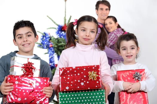 parents and children at Christmas time