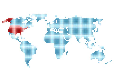World map with marking of the USA