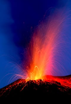 volcano erupting with Strombolian eruption