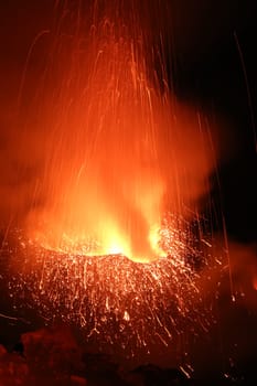 volcano erupting with Strombolian eruption