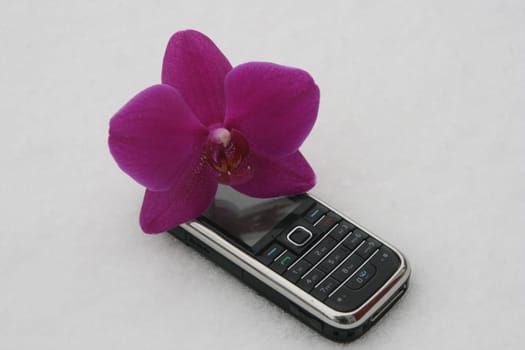 telephone with erupting volcano in display