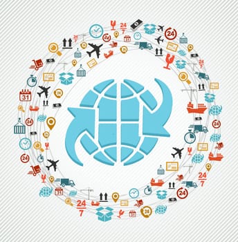 Shipping icons network around world symbol composition. Vector file in layers for easy editing.