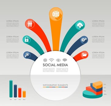 Social media networks infographic diagram with information graphics elements set. Vector file in layers for easy editing.