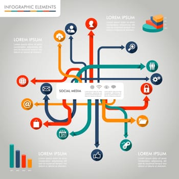 Social media networks infographic diagram with information graphics elements set. Vector file in layers for easy editing.