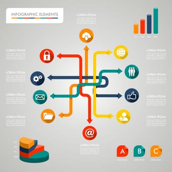 Infographic network design icons text and values concept illustration background. Vector file layered for easy editing.