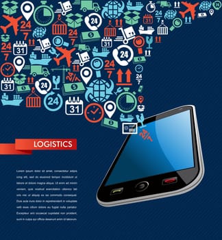 Shipping logistics smart phone application concept icons set splash illustration. Vector file in layers for easy editing.