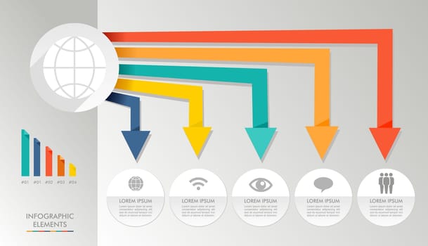 Infographic global media icons info text and values concept illustration background. Vector file layered for easy editing.