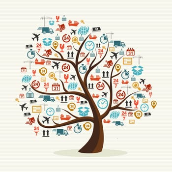 Shipping concept tree made with delivery icons illustration.. Vector file in layers for easy editing.