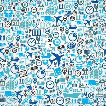 Shipping logistics concept blue icons, seamless pattern background. Vector layered for easy editing.