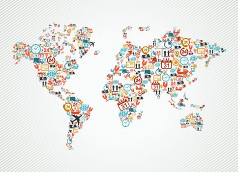 Shipping and delivery icons in world map shape illustration. Vector file in layers for easy editing.