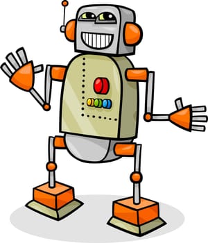 Cartoon Illustration of Happy Robot or Droid