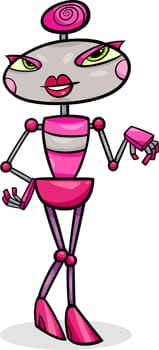 Cartoon Illustration of Cute Female Robot or Droid