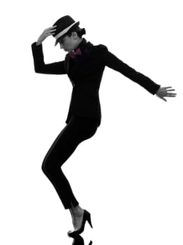 one caucasian woman dancer dancing in silhouette  on white background