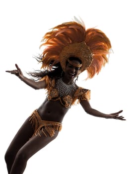 one african woman samba dancer  dancing silhouette  on white background