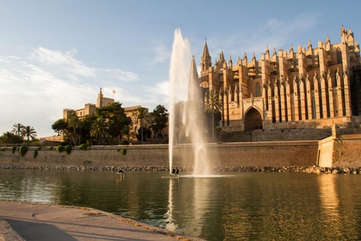 Royal Palace of La Almudaina and Cathedral La Seu in Palma de Mallorca, facing Parc de la Mar..