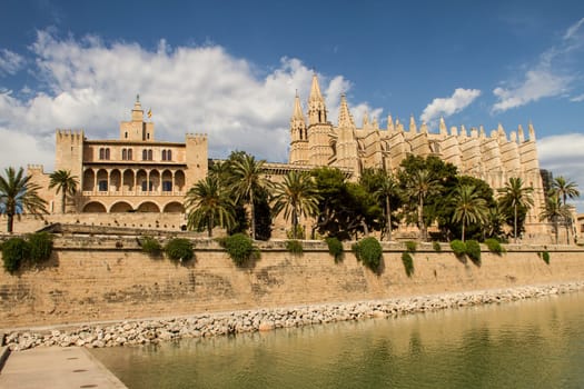 Royal Palace of La Almudaina and Cathedral La Seu in Palma de Mallorca, facing Parc de la Mar..