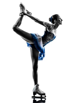 one caucasian woman  ice skater skating  in silhouette  on white background
