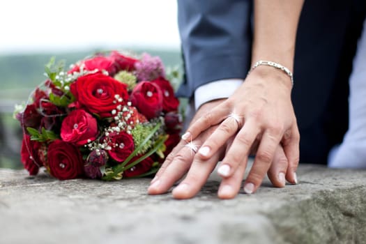 Wedding Rings and Bridal Bouquet