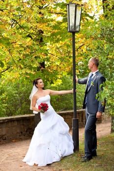amorous wedding couple