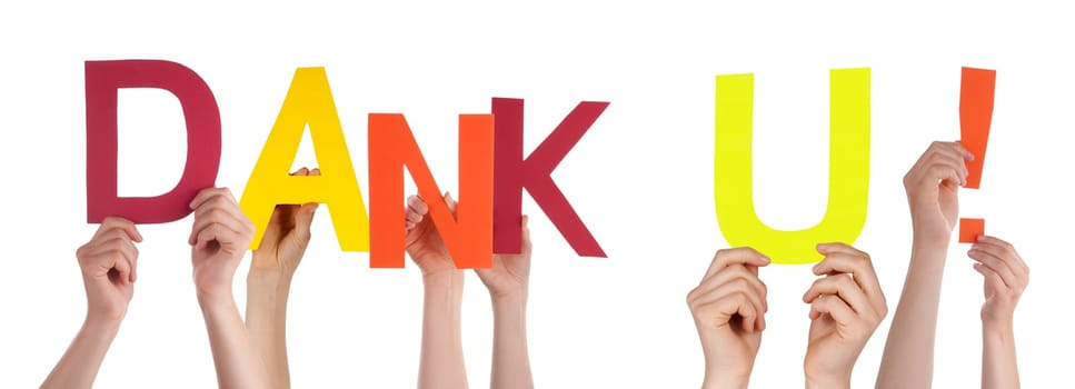 People Holding the Dutch Word Dank U Which Means Thanks, Isolated