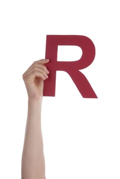 Hand Holds the Red Letter R, Isolated