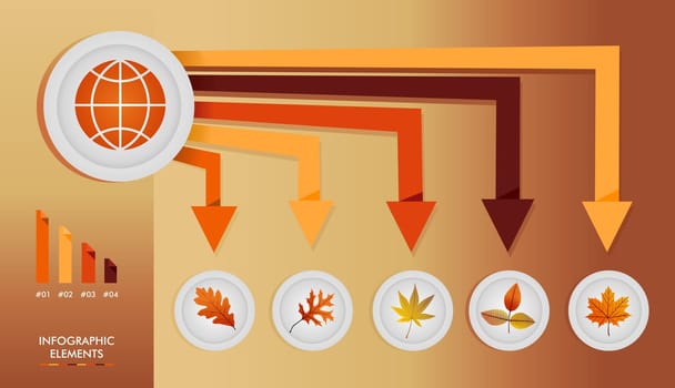 Autumn season infographic illustration template. Global concept arrows with information graphics elements about weather and seasons related issues. EPS10 Vector file in layers for easy editing.