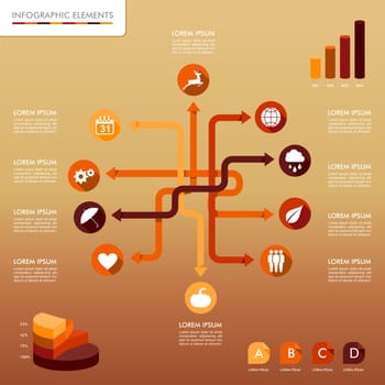 Autumn season infographic illustration template. Concept network arrows with information graphics elements about weather and seasons related issues. Vector file in layers for easy editing.