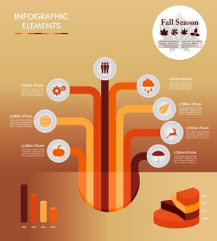 Autumn season infographic illustration template. Concept tree with information graphics elements about weather and seasons related issues. EPS10 Vector file in layers for easy editing.