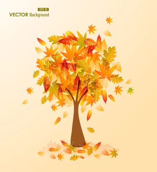 Cute autumn season transparent leaves tree background. EPS10 vector file with transparency for easy editing