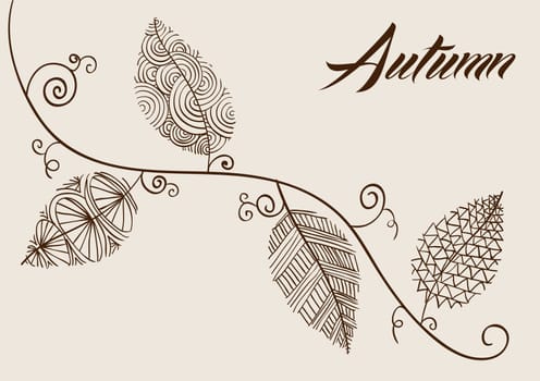 Vintage fall season composition. Hand drawn curl tree branches and leaves background. EPS10 Vector file in layers for easy editing.